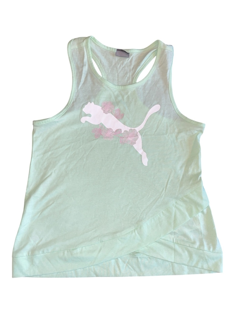 Puma Mint Green Tank with White & Pink Floral Logo size medium 8/10